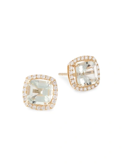 Saks Fifth Avenue Women's 14k Gold, Diamond & Green Amethyst Stud Earrings