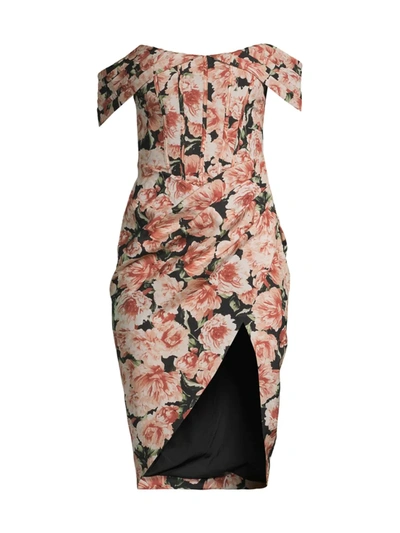 Lavish Alice Floral Print Pleat Off The Shoulder Corset Dress In Dark Floral