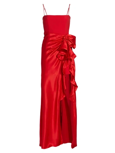Cinq À Sept Drina Sleeveless Satin Wrap Gown In Pimento Red