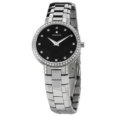 Movado Faceto Quartz Diamond Black Dial Ladies Watch 0607484