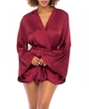 OH LA LA CHERI WOMEN'S SHORT POLYESTER CHARMEUSE LINGERIE ROBE WITH WIDE SLEEVES AND A TIE BELT