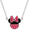 Disney Minnie Mouse Enamel Pendant Necklace In Sterling Silver, 16" + 2" Extender In Sterling Silver