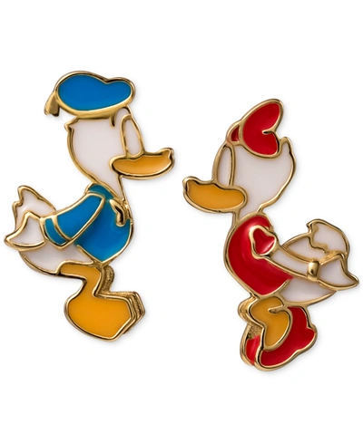 Disney Kissing Donald & Daisy Duck Stud Earrings In 18k Gold-plated Sterling Silver In K Yellow Gold Plated Sterling Silver