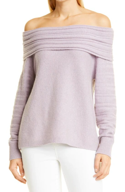 Naadam Off-the-shoulder Mélange Wool And Cashmere-blend Jumper In Purple