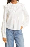 Veronica Beard Espalier Ruffled Broderie Anglaise Ramie Blouse In White