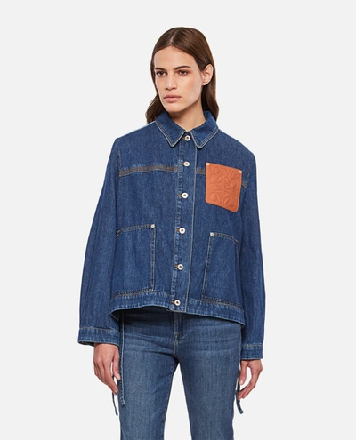 Loewe Leather-trimmed Two-tone Denim Jacket In Blue