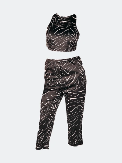 Akalia Black Zebra Crop Top And Pants Set