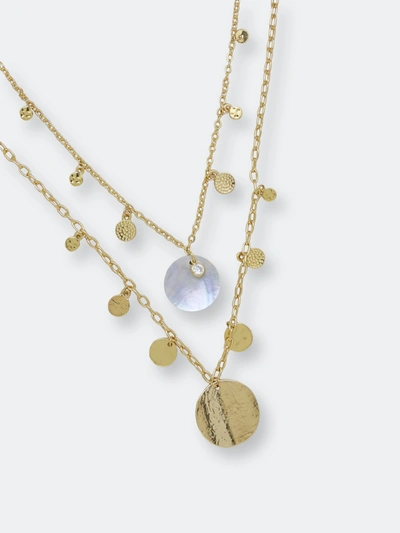 Ettika Pacific Princess Layered Shell Disc Necklace Set In White