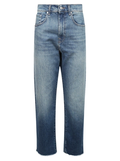 7 For All Mankind Cropped Jeans In Washed Denim In Blue