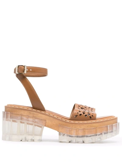 Stella Mccartney 80mm Perforated-detail Platform Sandals In Brown
