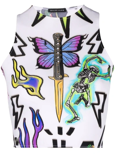 Philipp Plein Monogram Tattoo Crop Top In White