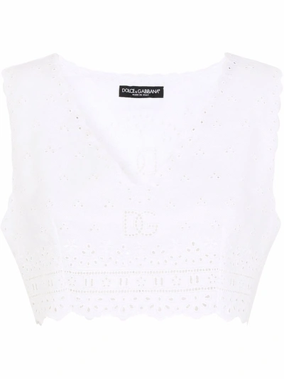Dolce & Gabbana Embroidered Linen And Silk Crop Top In White