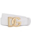 Dolce & Gabbana Calfskin Belt With Dg Logo In Weiss