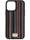 Dolce & Gabbana Iphone 13 Pro Max Cover With Striped Fusible Rhinestone Embellishment In Schwarz