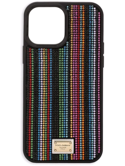 Dolce & Gabbana Iphone 13 Pro Max Cover With Striped Fusible Rhinestone Embellishment In Multicolor