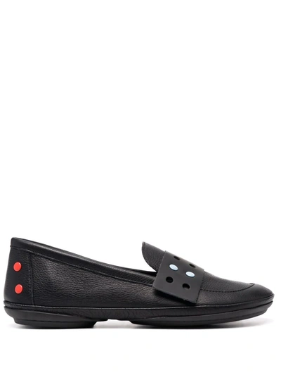 Camper Perforated-strap Leather Loafers In Schwarz