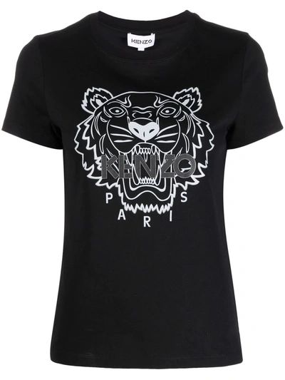Kenzo Tiger Head-print T-shirt In Schwarz