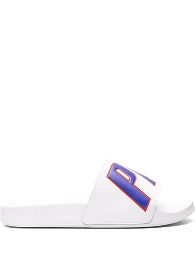 Palace Logo Rubber Slides In White