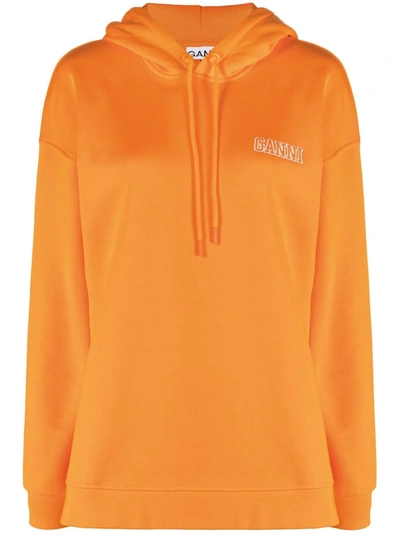 Ganni Logo-embroidered Hoodie In Orange