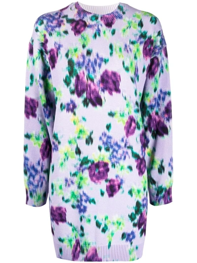 Kenzo Floral-print Knit Jumper Dress In Violett