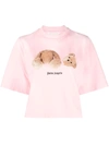 Palm Angels Pink Cotton Cropped Bear Loose T-shirt Woman In Rosa