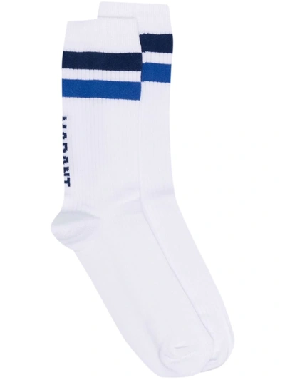 Isabel Marant Intarsia-knit Logo Ankle Socks In White
