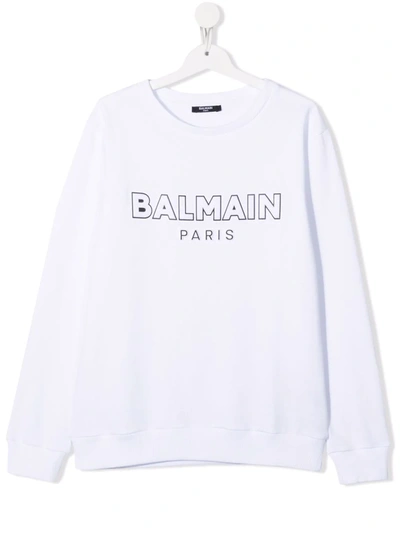 Balmain Teen Logo-print Cotton Sweatshirt In White