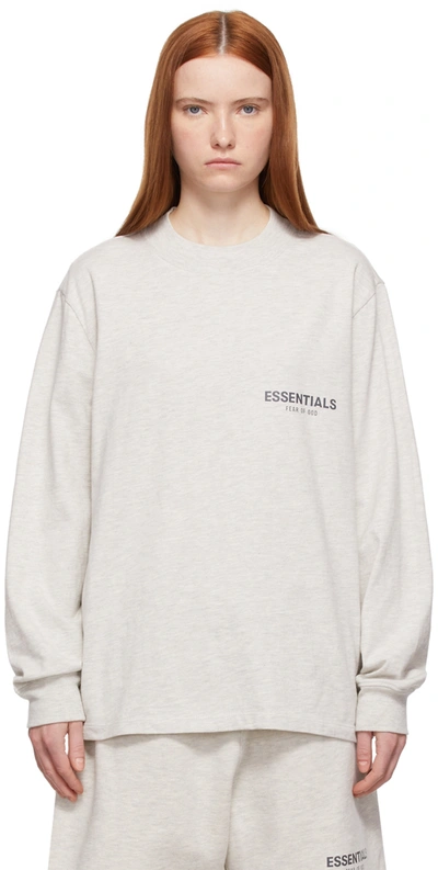Essentials Off-white Logo Long Sleeve T-shirt In Oatmeal
