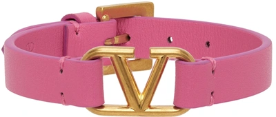 Valentino Garavani Vlogo Signature Leather Bracelet In Pink