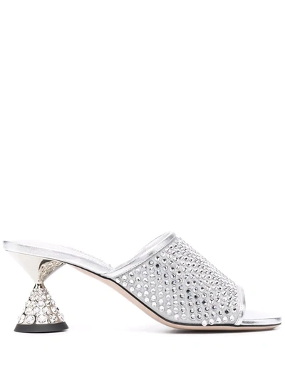 Miu Miu 70mm Rhinestone-embellished Mules In Silver