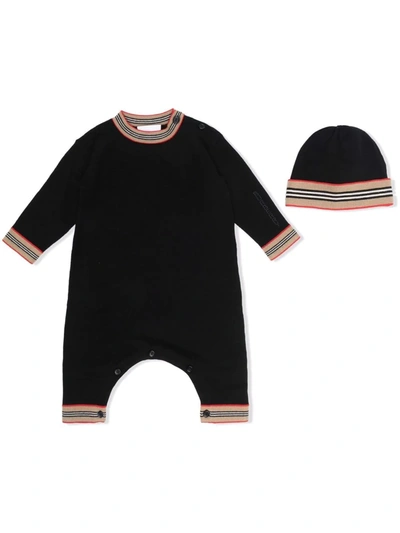 Burberry Babies' Icon Stripe-trim Wool Two-piece Set In Black