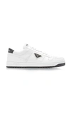 Prada Logo-plaque Leather Sneakers In Black,white