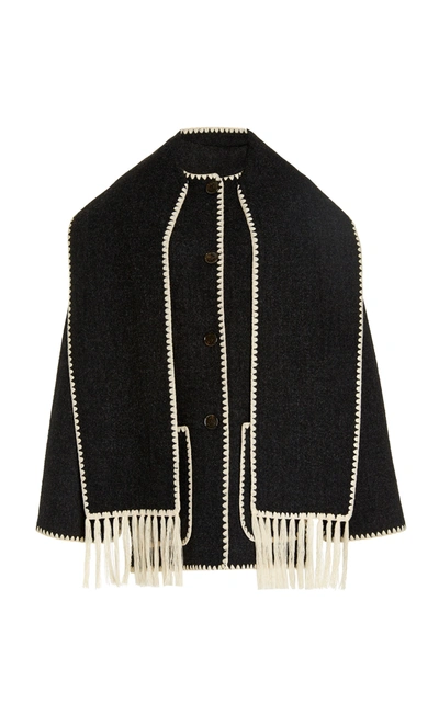 Totême Fringe Embroidered Scarf Wool Jacket In Multi