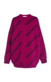 Balenciaga Oversized Logo-intarsia Jumper In Purple