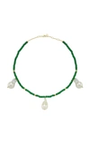 CHARMS COMPANY LES BONBONS 14K YELLOW GOLD PEARL; JADE NECKLACE