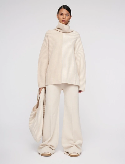 Joseph Graphic Cardigan Stitch High Neck Jumper In Ivory Combo