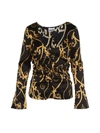 Ganni Silk Stretch Satin U-neck Fitted Blouse In Black