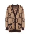 Gucci Reversible Gg Logo Jacquard Mohair Blend Cardigan In Beige