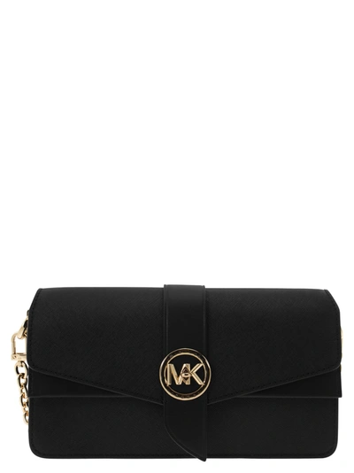Michael Kors Saffiano Leather Greenwich Shoulder Bag In Black