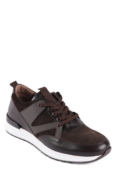 Vellapais Casual Leather Inlay Sneaker In Dark Brown