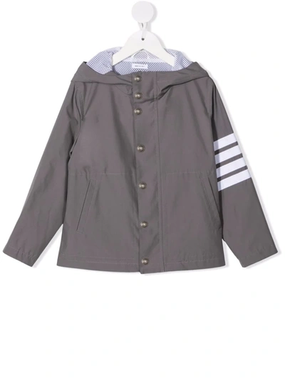 Thom Browne Kids' Striped-sleeve Hooded Jacket In 035 Med Grey