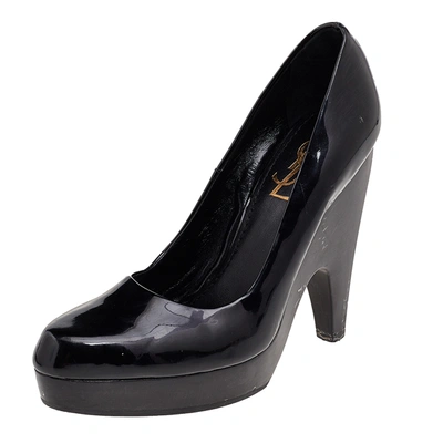 Pre-owned Saint Laurent Black Patent Leather Platform Pumps Size 38