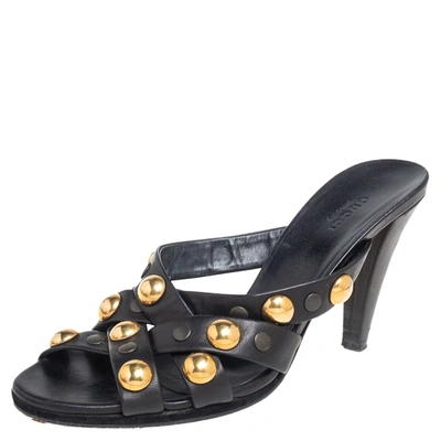Pre-owned Gucci Black Leather Slide Babouska Sandals Size 38.5