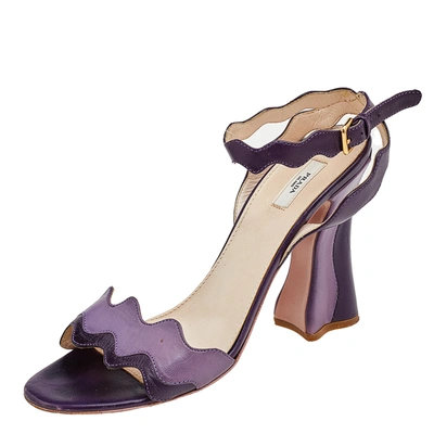 Pre-owned Prada Two Tone Purple Leather Wave Ankle Strap Sandals Size 36