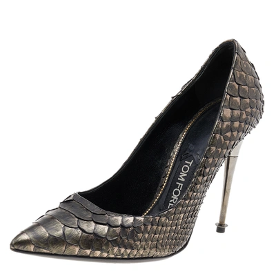 Pre-owned Tom Ford Metallic Python Pointed Toe Pumps Size 36.5