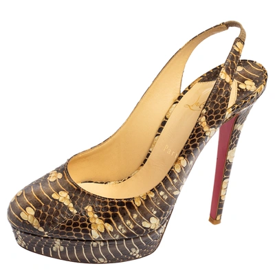 Pre-owned Christian Louboutin Brown Python Bianca Slingback Platform Pumps Size 40