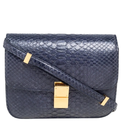 Pre-owned Celine Navy Blue Python Medium Classic Box Shoulder Bag