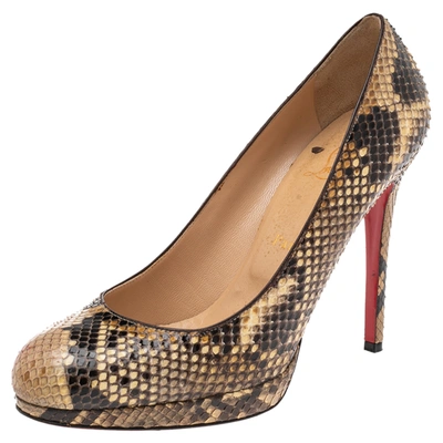 Pre-owned Christian Louboutin Cream/brown Python Leather New Simple Platform Pumps Size 39.5