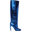 DRIES VAN NOTEN BLUE CRACKED LEATHER TALL BOOTS