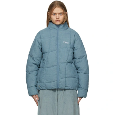 Dime Blue Corduroy Wave Puffer Jacket In Light Blue | ModeSens
